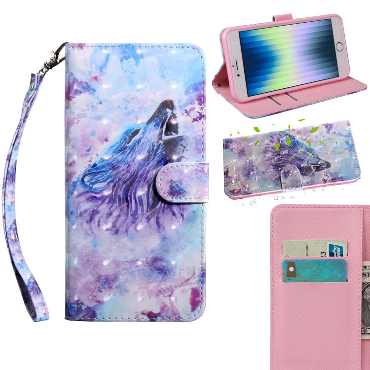 3D Painting Pattern Coloured Drawing Leather Phone Case – Card Slot, Leather, TPU, For iPhone SE 2022 For iPhone SE 2022 Howling Wolf