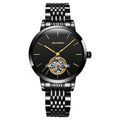 JIN SHI DUN 8812 Women Simple Hollowed Waterproof Automatic Mechanical Watch Black Steel Strip