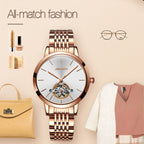 JIN SHI DUN 8812 Women Simple Hollowed Waterproof Automatic Mechanical Watch