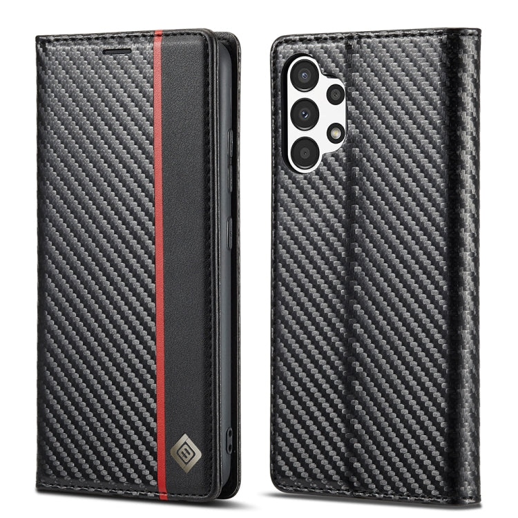 LC.IMEEKE Carbon Fiber Horizontal Flip Leather Phone Case, For Samsung Galaxy A13 4G For Samsung Galaxy A13 4G Vertical Black