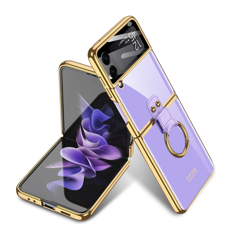 GKK Integrated Solid Color Plating Phone Case with Ring Holder, For Samsung Galaxy Z Flip3 5G For Samsung Galaxy Z Flip3 5G Lavender Purple