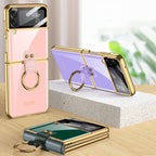 GKK Integrated Solid Color Plating Phone Case with Ring Holder, For Samsung Galaxy Z Flip3 5G