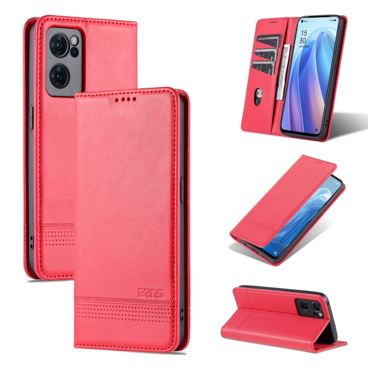 AZNS Magnetic Calf Texture Flip Leather Phone Case, For OPPO Reno7 Global, For Honor 60 SE, For Samsung Galaxy A73 5G, For Xiaomi 12 / 12X For OPPO Reno7 Global Red