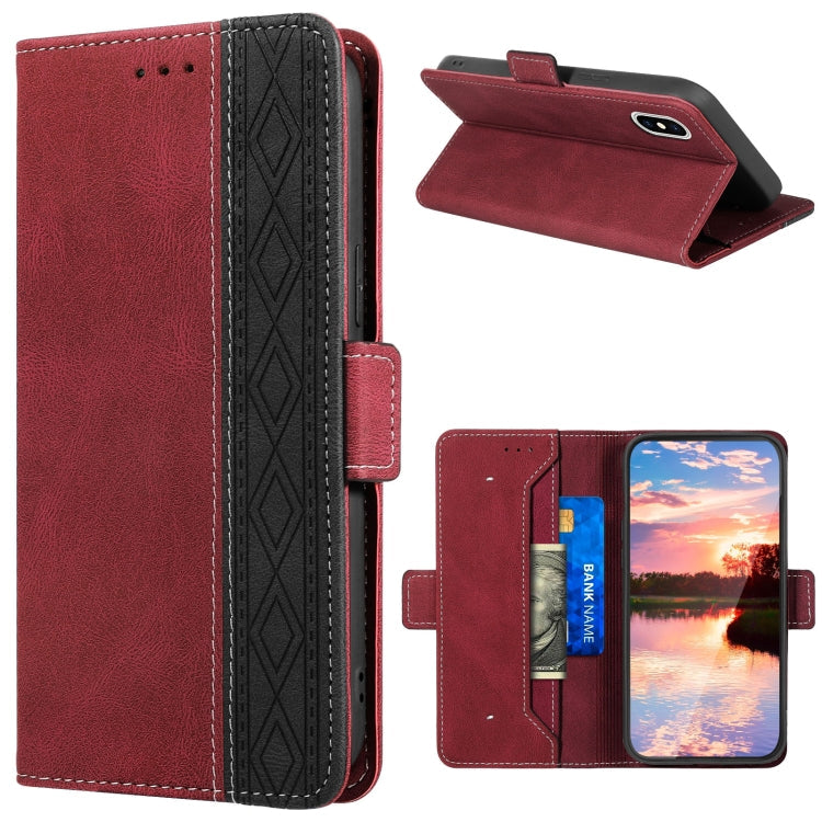 Stitching Magnetic RFID Leather Case – Magnetic, Leather, TPU, For iPhone XS Max, For iPhone SE 2022 / SE 2020 / 7 / 8, For iPhone 7 Plus / 8 Plus For iPhone XS Max Red