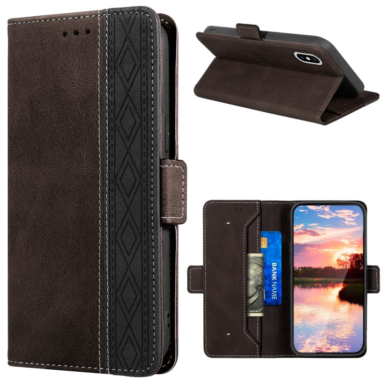 Stitching Magnetic RFID Leather Case – Magnetic, Leather, TPU, For iPhone XS Max, For iPhone SE 2022 / SE 2020 / 7 / 8, For iPhone 7 Plus / 8 Plus For iPhone XS Max Coffee