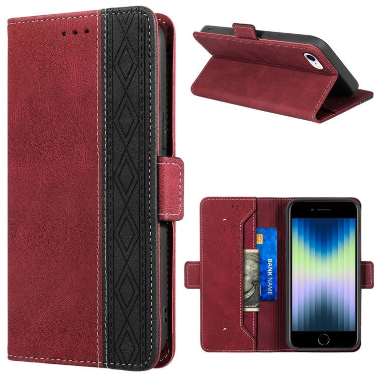 Stitching Magnetic RFID Leather Case – Magnetic, Leather, TPU, For iPhone XS Max, For iPhone SE 2022 / SE 2020 / 7 / 8, For iPhone 7 Plus / 8 Plus For iPhone SE 2022 SE 2020 7 8 Red