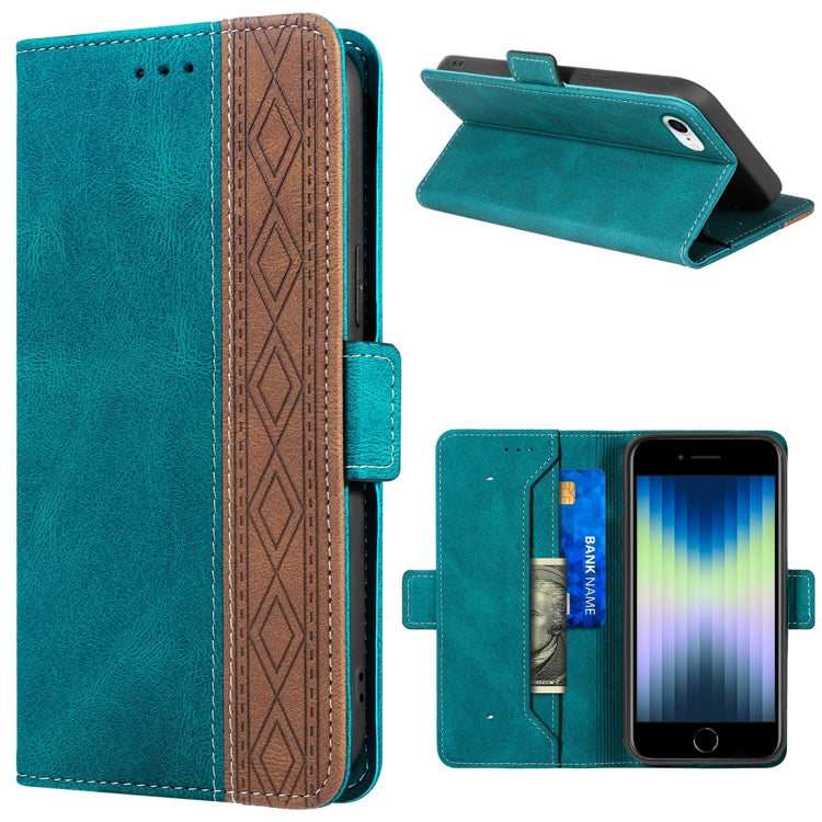 Stitching Magnetic RFID Leather Case – Magnetic, Leather, TPU, For iPhone XS Max, For iPhone SE 2022 / SE 2020 / 7 / 8, For iPhone 7 Plus / 8 Plus For iPhone SE 2022 SE 2020 7 8 Deep Green