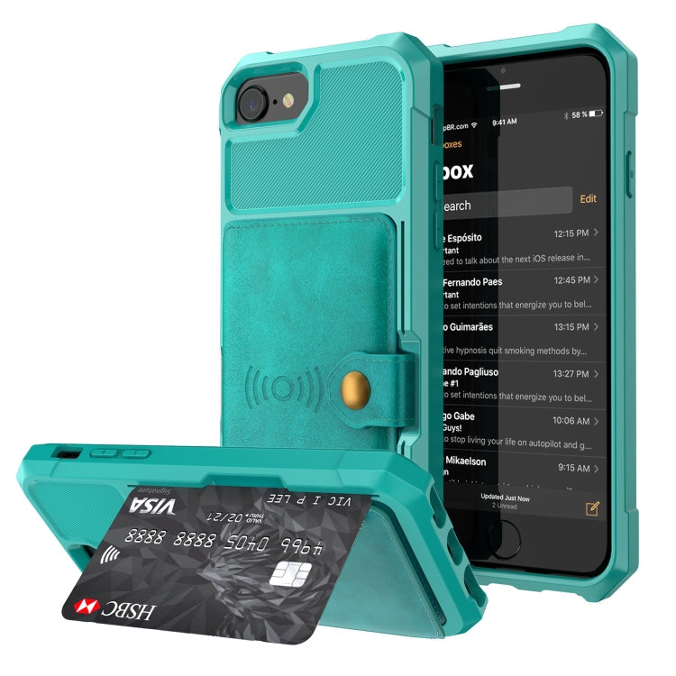 Magnetic Wallet Card Bag Leather Case – Magnetic, Card Slot, Leather, For iPhone XS Max, For iPhone SE 2022 / 2020 / 7 / 8, For iPhone 8 Plus / 7 Plus / 6 Plus For iPhone SE 2022 2020 7 8 Cyan