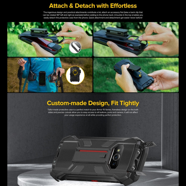 Ulefone Back Clip Phone Case with Carabiner – TPU, For Ulefone Power Armor 15