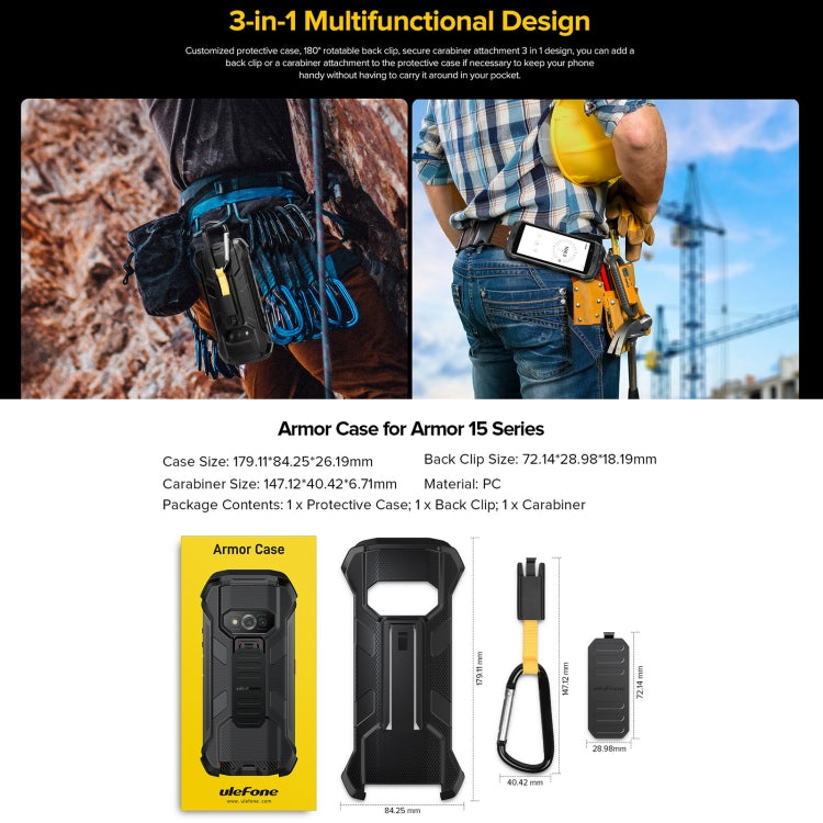 Ulefone Back Clip Phone Case with Carabiner – TPU, For Ulefone Power Armor 15
