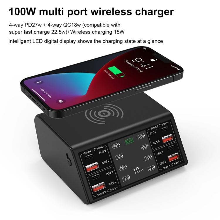 Wireless Charger – 838w 9 in 1 100W 4 PD 3.0 USB-C / Type-C + 4 QC 3.0 USB Ports Smart...