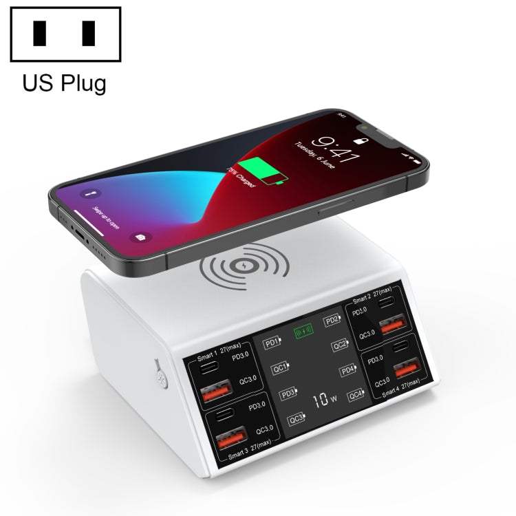 Wireless Charger – 838w 9 in 1 100W 4 PD 3.0 USB-C / Type-C + 4 QC 3.0 USB Ports Smart... US Plug White