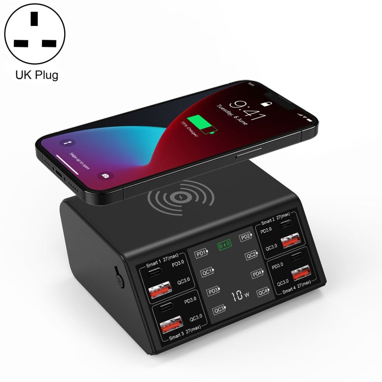 Wireless Charger – 838w 9 in 1 100W 4 PD 3.0 USB-C / Type-C + 4 QC 3.0 USB Ports Smart... UK Plug Black