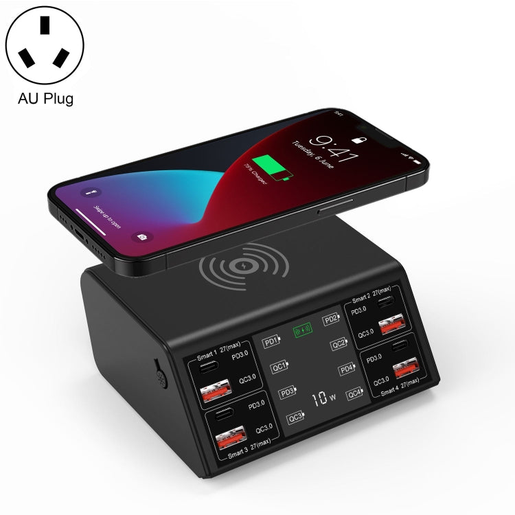 Wireless Charger – 838w 9 in 1 100W 4 PD 3.0 USB-C / Type-C + 4 QC 3.0 USB Ports Smart... AU Plug Black