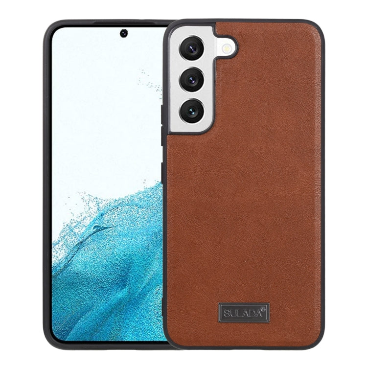 Shockproof TPU + Handmade Leather Phone Case – Shockproof, Leather, TPU, For Samsung Galaxy S22 5G, For Samsung Galaxy S22 Ultra 5G, For Samsung Galaxy S22+ 5G For Samsung Galaxy S22 5G Brown