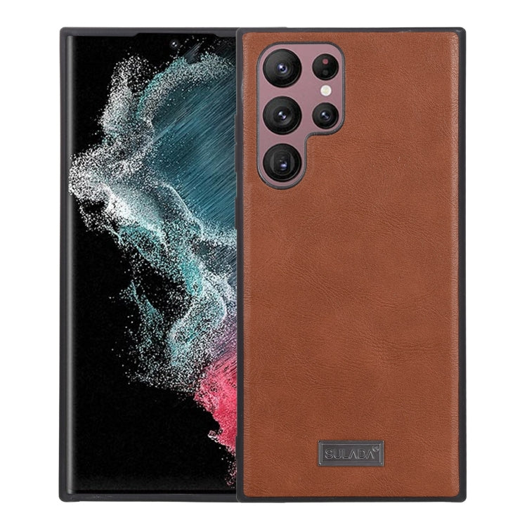 Shockproof TPU + Handmade Leather Phone Case – Shockproof, Leather, TPU, For Samsung Galaxy S22 5G, For Samsung Galaxy S22 Ultra 5G, For Samsung Galaxy S22+ 5G For Samsung Galaxy S22 Ultra 5G Brown