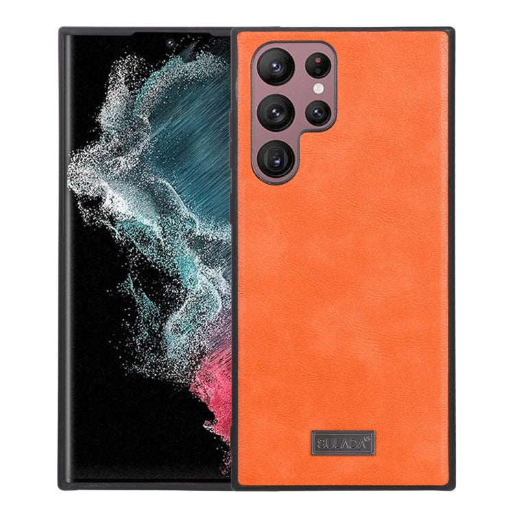 Shockproof TPU + Handmade Leather Phone Case – Shockproof, Leather, TPU, For Samsung Galaxy S22 5G, For Samsung Galaxy S22 Ultra 5G, For Samsung Galaxy S22+ 5G For Samsung Galaxy S22 Ultra 5G Orange