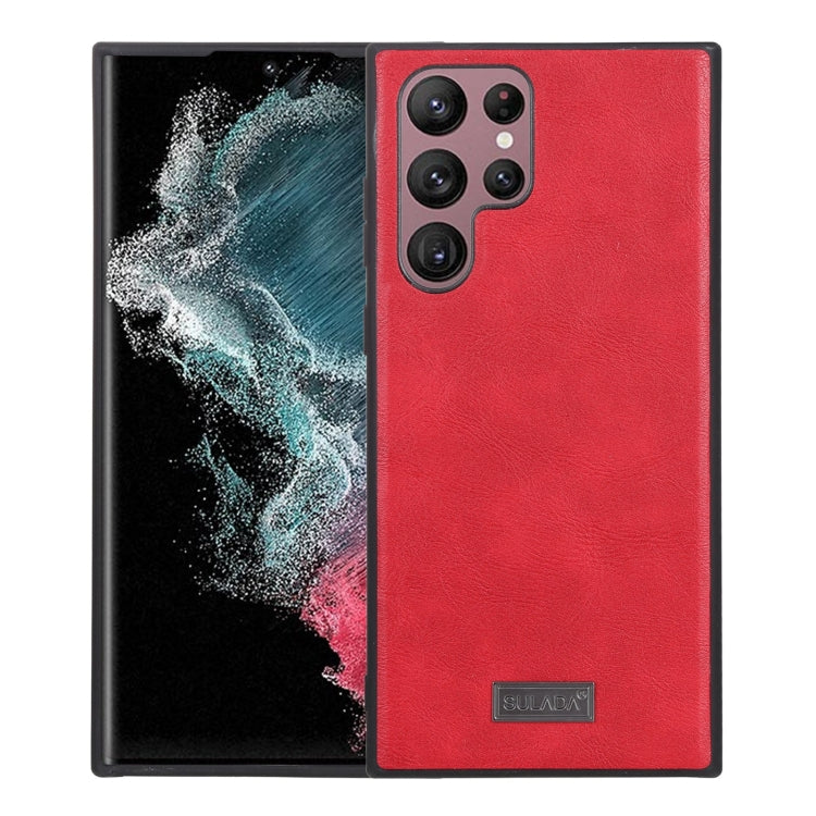 Shockproof TPU + Handmade Leather Phone Case – Shockproof, Leather, TPU, For Samsung Galaxy S22 5G, For Samsung Galaxy S22 Ultra 5G, For Samsung Galaxy S22+ 5G For Samsung Galaxy S22 Ultra 5G Red