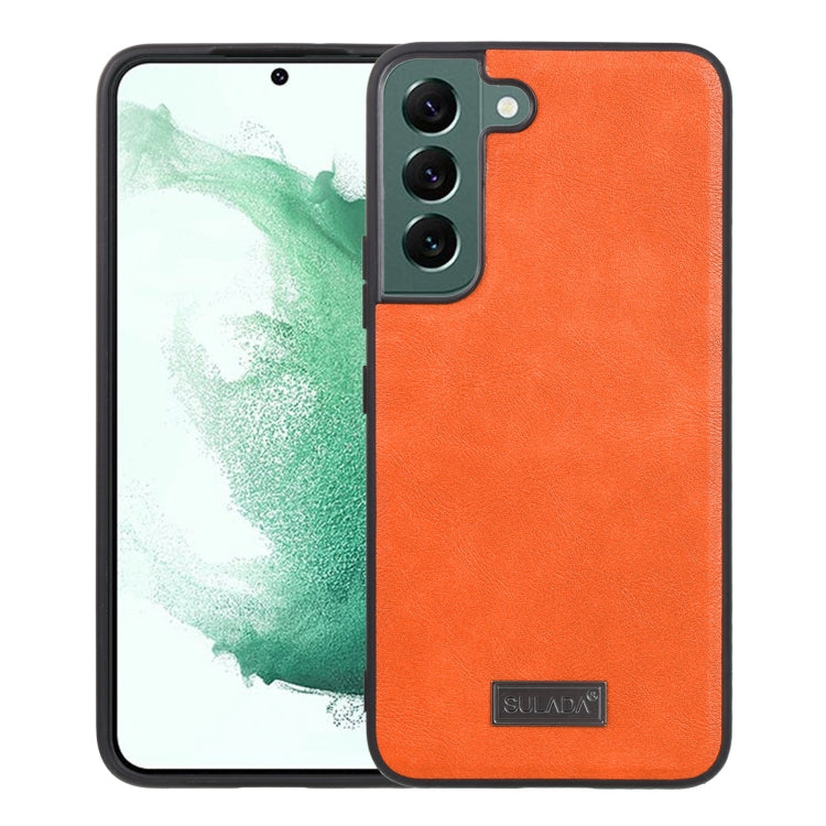 Shockproof TPU + Handmade Leather Phone Case – Shockproof, Leather, TPU, For Samsung Galaxy S22 5G, For Samsung Galaxy S22 Ultra 5G, For Samsung Galaxy S22+ 5G For Samsung Galaxy S22+ 5G Orange