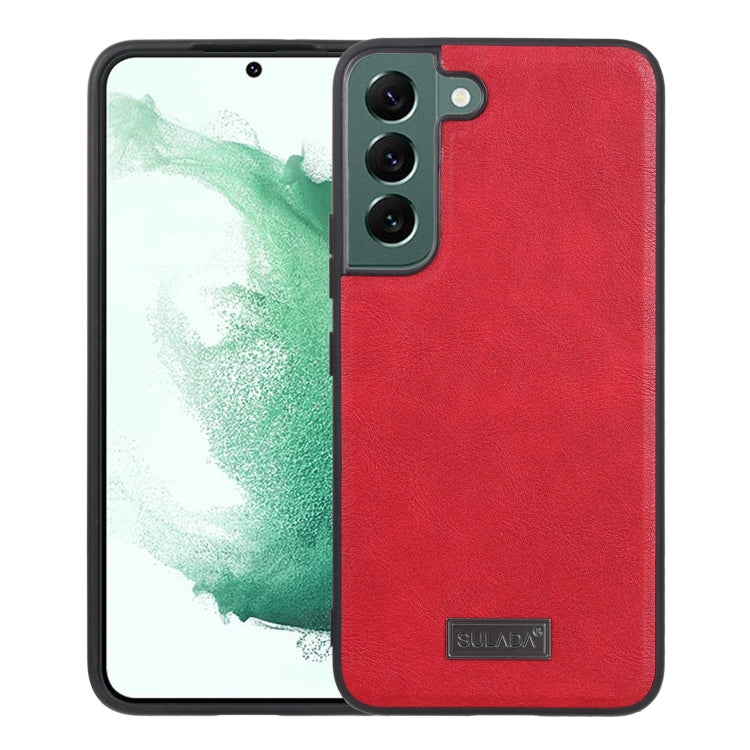 Shockproof TPU + Handmade Leather Phone Case – Shockproof, Leather, TPU, For Samsung Galaxy S22 5G, For Samsung Galaxy S22 Ultra 5G, For Samsung Galaxy S22+ 5G For Samsung Galaxy S22+ 5G Red