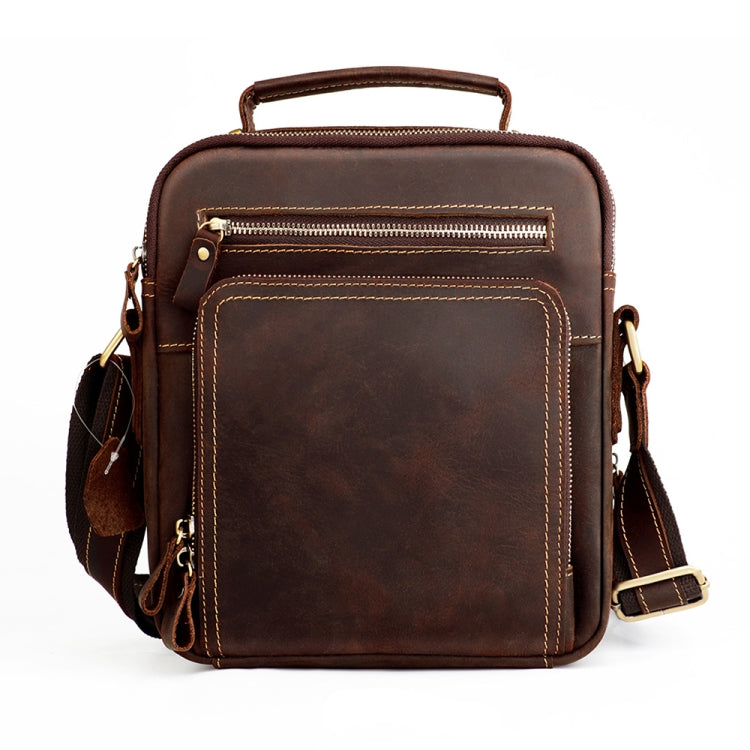 6050 Crazy Horse Texture Cowhide Crossbody Bag for Men Coffee