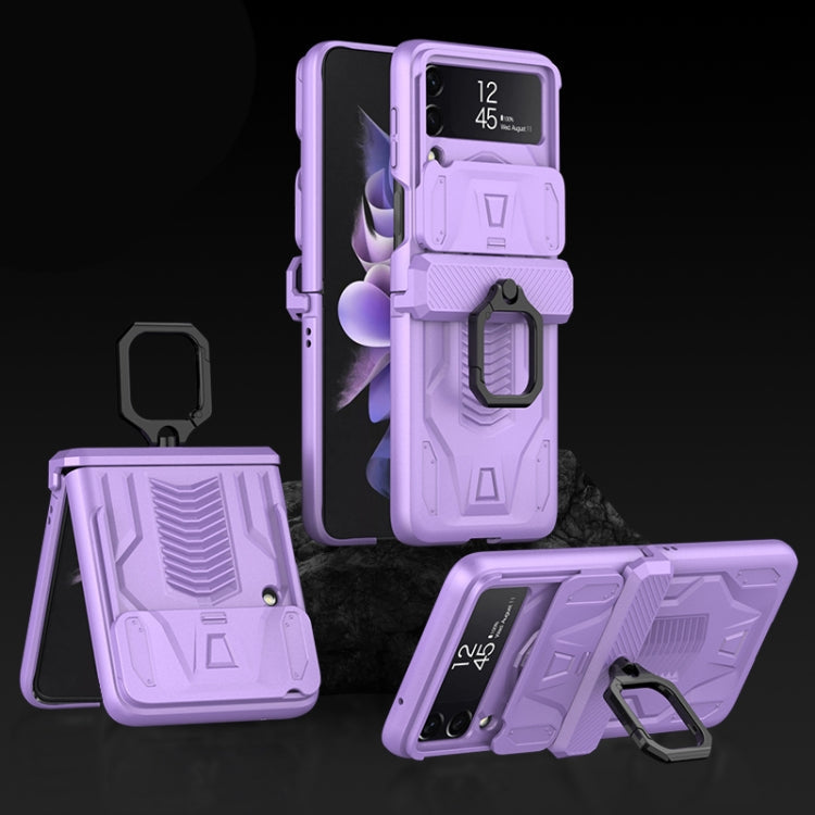 GKK Sliding Camshield Magnetic Armor Flip Phone Case with Ring Holder, For Samsung Galaxy Z Flip3 5G For Samsung Galaxy Z Flip3 5G Purple