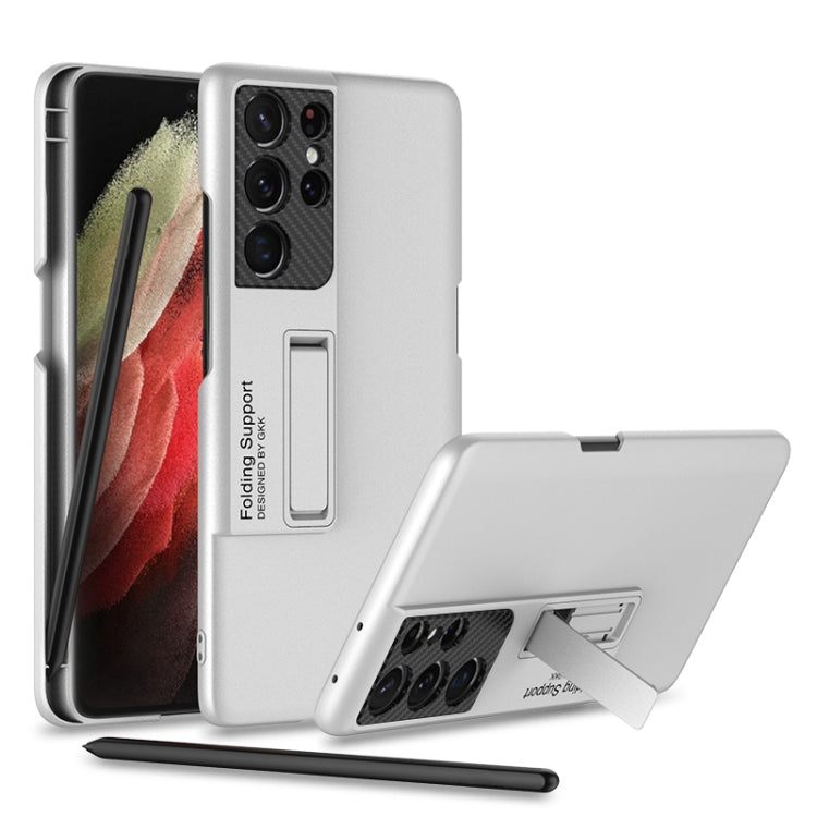 GKK Ultra-thin Shockproof Phone Case with Holder & Pen Slots & Stylus Pen, For Samsung Galaxy S21 Ultra 5G For Samsung Galaxy S21 Ultra 5G Silver