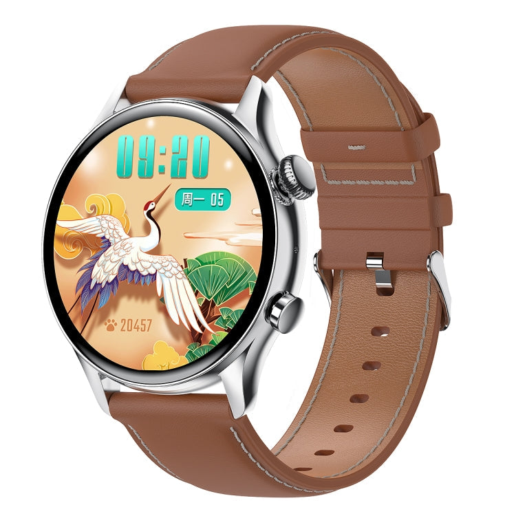 HK8Pro 1.36 inch AMOLED Screen Leather Strap Smart Watch, Support NFC Function / Blood Oxygen Monitoring, Leather Strap (Gold), Leather Strap (Silver), Leather Strap (Black) Leather Strap (Silver) Silver