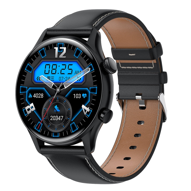 HK8Pro 1.36 inch AMOLED Screen Leather Strap Smart Watch, Support NFC Function / Blood Oxygen Monitoring, Leather Strap (Gold), Leather Strap (Silver), Leather Strap (Black) Leather Strap (Black) Black