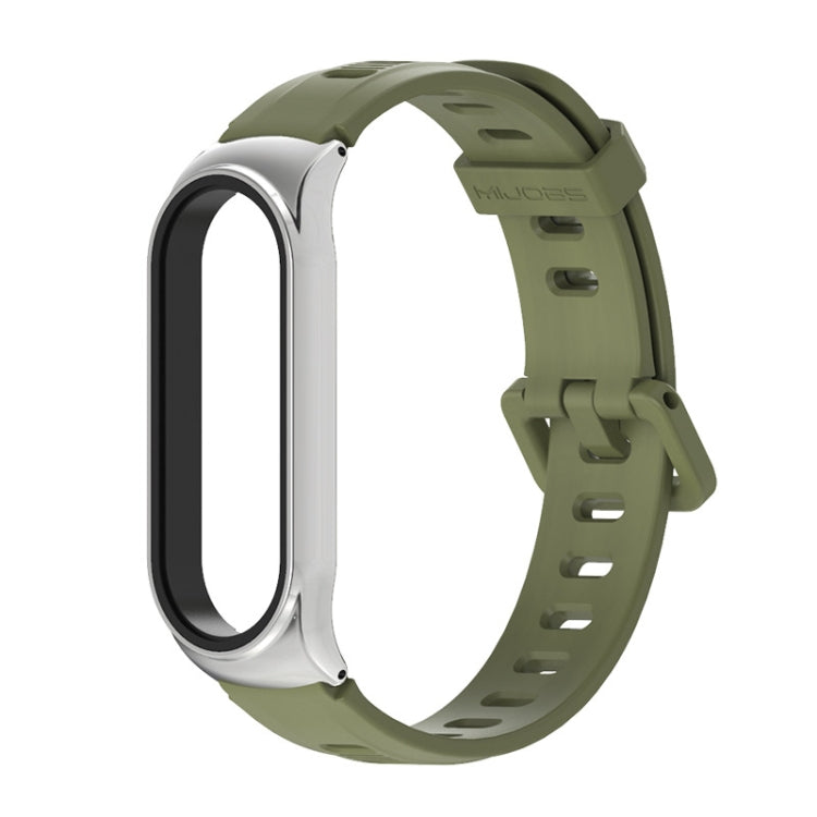 For Xiaomi Mi Band 6 / 5 Flat Hole Silicone Watch Band, CS Case, Plus Case, GT Case – Durable Build, Easy to Use CS Case Army Green+Silver