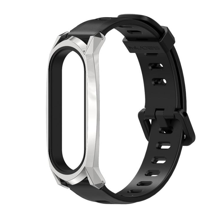 For Xiaomi Mi Band 6 / 5 Flat Hole Silicone Watch Band, CS Case, Plus Case, GT Case – Durable Build, Easy to Use GT Case Black+Silver