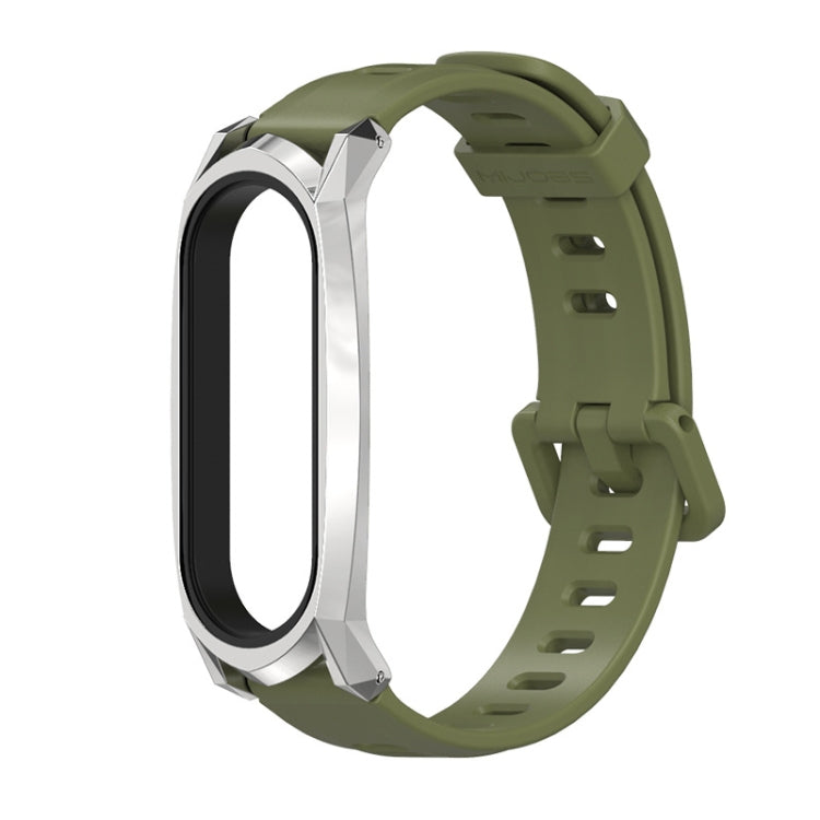 For Xiaomi Mi Band 6 / 5 Flat Hole Silicone Watch Band, CS Case, Plus Case, GT Case – Durable Build, Easy to Use GT Case Army Green+Silver