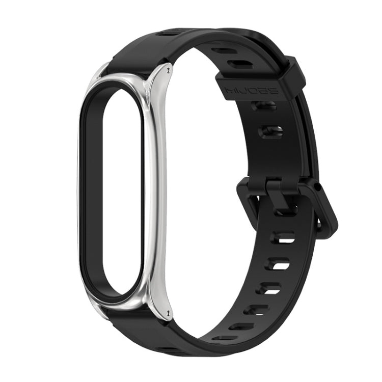 For Xiaomi Mi Band 6 / 5 Flat Hole Silicone Watch Band, CS Case, Plus Case, GT Case – Durable Build, Easy to Use Plus Case Black+Silver