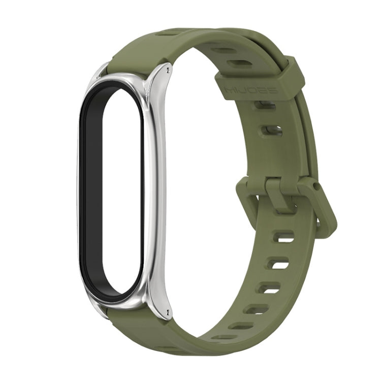 For Xiaomi Mi Band 6 / 5 Flat Hole Silicone Watch Band, CS Case, Plus Case, GT Case – Durable Build, Easy to Use Plus Case Army Green+Silver