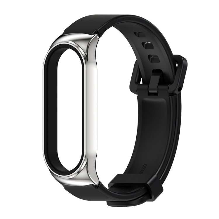 Mijobs CS Silicone Waterproof Watch Band, For Xiaomi Mi Band 6 / 5 For Xiaomi Mi Band 6 5 Black+Silver