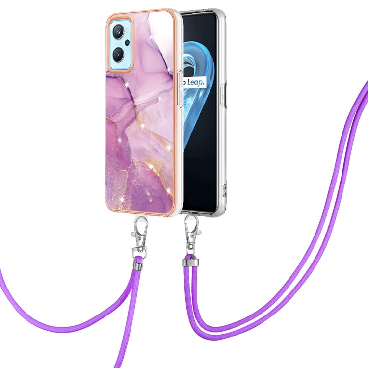 Electroplating Marble Pattern TPU Phone Case with Lanyard, For OPPO Realme 9i / A36 / A96 4G For OPPO Realme 9i A36 A96 4G Purple 001