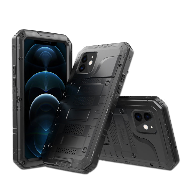 Metal + Silicone Phone Case with Screen Protector, For iPhone 12, For iPhone 12 Pro, For iPhone 12 Pro Max, For iPhone SE 2022 / SE 2020 / 8 / 7, For iPhone 8 Plus / 7 Plus, For iPhone XS / X, For iPhone XS Max, For iPhone XR For iPhone 12 Black