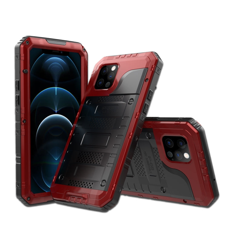 Metal + Silicone Phone Case with Screen Protector – Shockproof, Waterproof, Screen Protector, For iPhone 12, For iPhone 12 Pro, For iPhone 12 Pro Max, For iPhone SE 2022 / SE 2020 / 8 / 7, For iPhone 8 Plus / 7 Plus, For iPhone XS / X, For iPhone XS Max For iPhone 12 Pro Max Red