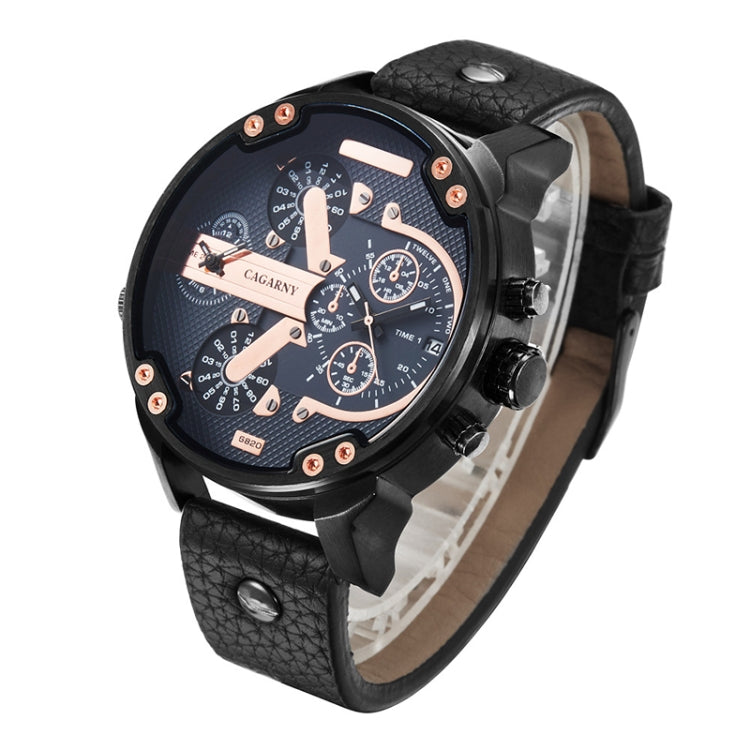 Watch – Leather (Men) Black Shell Black Between Rose Gold Black Band