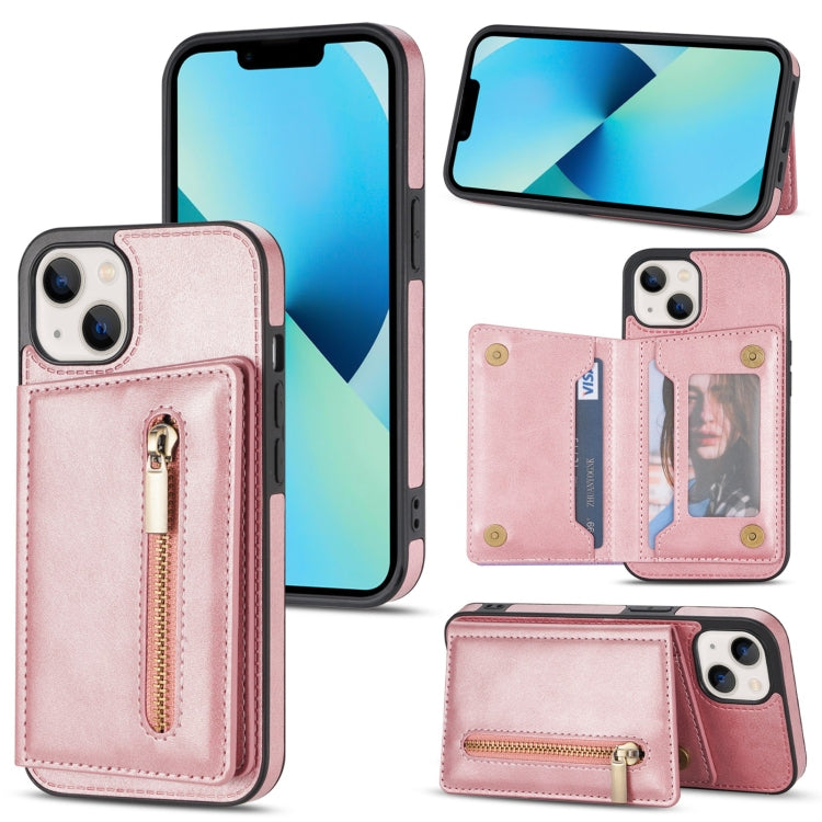 Zipper Card Holder Phone Case – Card Slot, For iPhone 13 mini, For iPhone 13, For iPhone 13 Pro, For iPhone 13 Pro Max For iPhone 13 mini Rose Gold