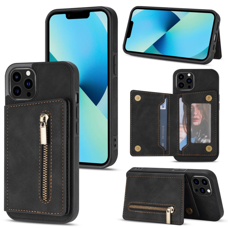 Zipper Card Holder Phone Case – Card Slot, For iPhone 13 mini, For iPhone 13, For iPhone 13 Pro, For iPhone 13 Pro Max For iPhone 13 Pro Black
