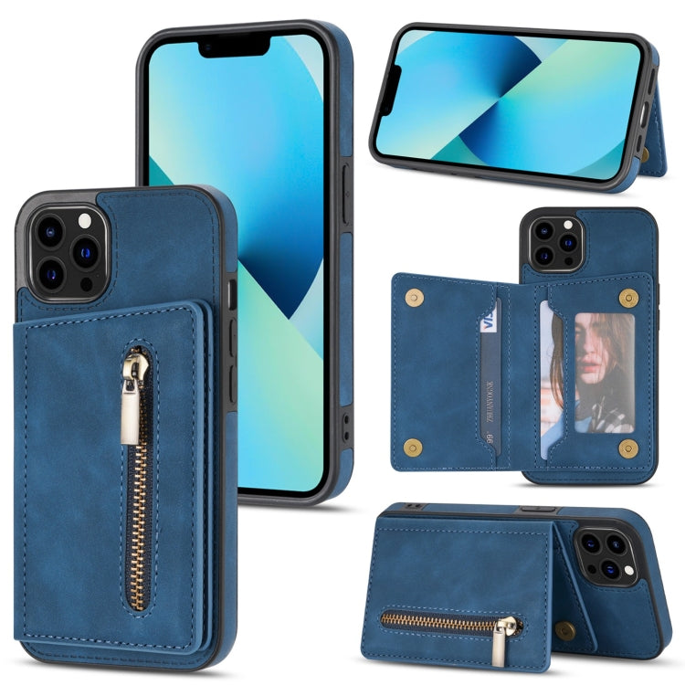 Zipper Card Holder Phone Case – Card Slot, For iPhone 13 mini, For iPhone 13, For iPhone 13 Pro, For iPhone 13 Pro Max For iPhone 13 Pro Blue