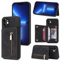 Zipper Card Holder Phone Case, For iPhone 12, For iPhone 12 Pro Max, For iPhone 11, For iPhone 11 Pro For iPhone 12 Black