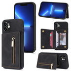 Zipper Card Holder Phone Case, For iPhone 12, For iPhone 12 Pro Max, For iPhone 11, For iPhone 11 Pro For iPhone 12 Black