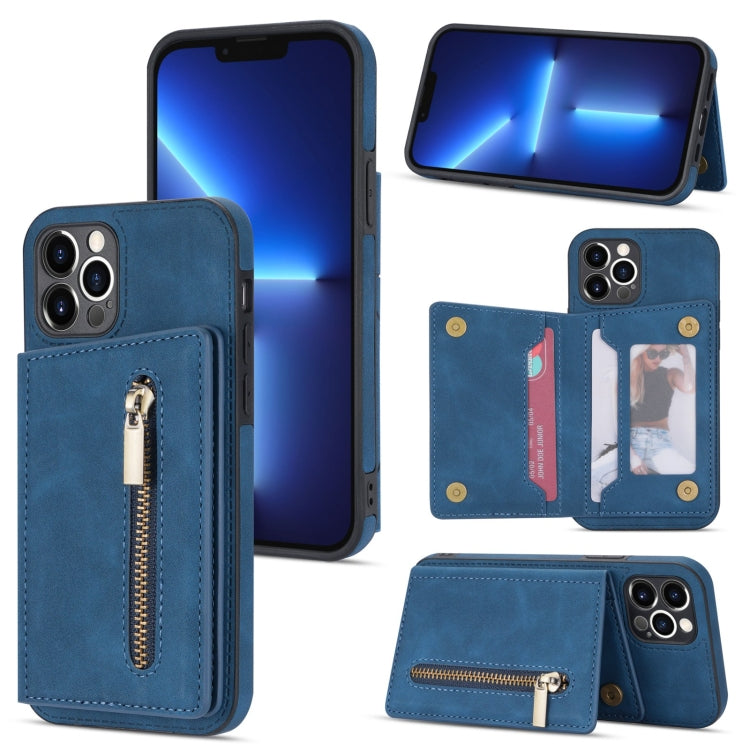 Zipper Card Holder Phone Case – Card Slot, For iPhone SE 2022 / 2020 / 8 / 7, For iPhone 8 Plus / 7 Plus, For iPhone 12 Pro, For iPhone 12 mini For iPhone 12 Pro Blue