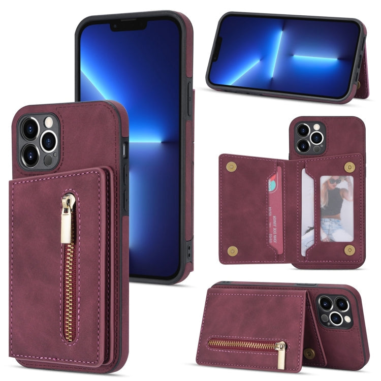 Zipper Card Holder Phone Case – Card Slot, For iPhone 12, For iPhone 12 Pro Max, For iPhone 11, For iPhone 11 Pro For iPhone 12 Pro Max Wine Red