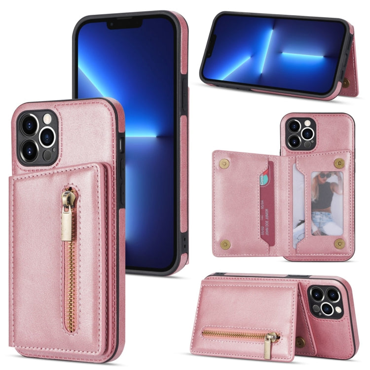 Zipper Card Holder Phone Case – Card Slot, For iPhone 12, For iPhone 12 Pro Max, For iPhone 11, For iPhone 11 Pro For iPhone 12 Pro Max Rose Gold
