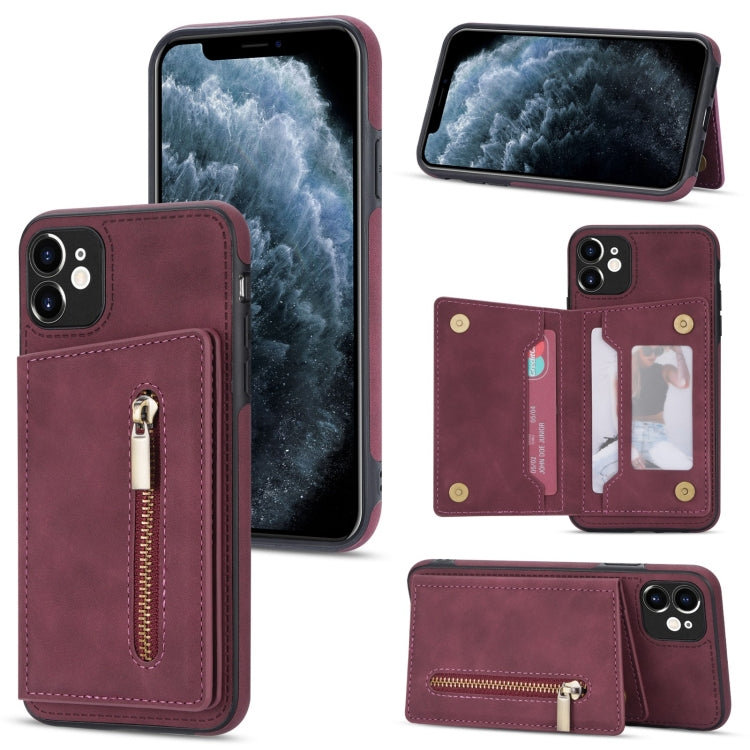 Zipper Card Holder Phone Case – Card Slot, For iPhone 12, For iPhone 12 Pro Max, For iPhone 11, For iPhone 11 Pro For iPhone 11 Wine Red