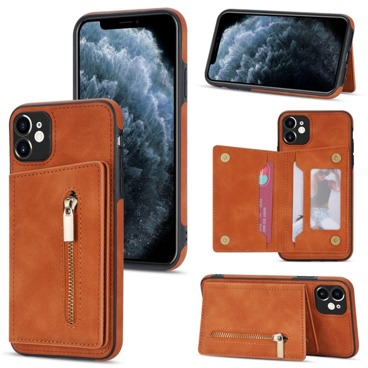 Zipper Card Holder Phone Case – Card Slot, For iPhone 12, For iPhone 12 Pro Max, For iPhone 11, For iPhone 11 Pro For iPhone 11 Brown