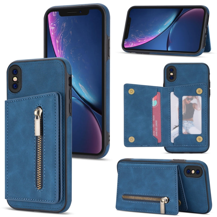 Zipper Card Holder Phone Case – Card Slot, For iPhone 11 Pro Max, For iPhone X / XS, For iPhone XR, For iPhone XS Max For iPhone X XS Blue